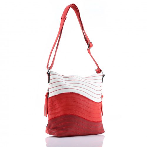 Piros színű, varrt mintás műbőr táska